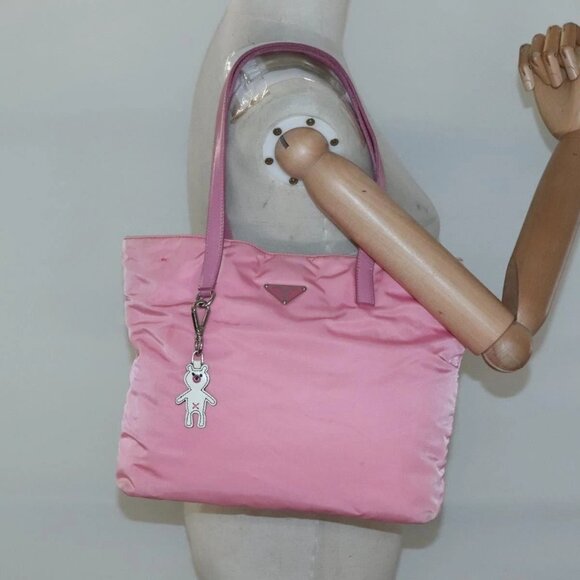 PRADA Tote Bag Nylon Pink Silver Auth - Picture 1 of 16